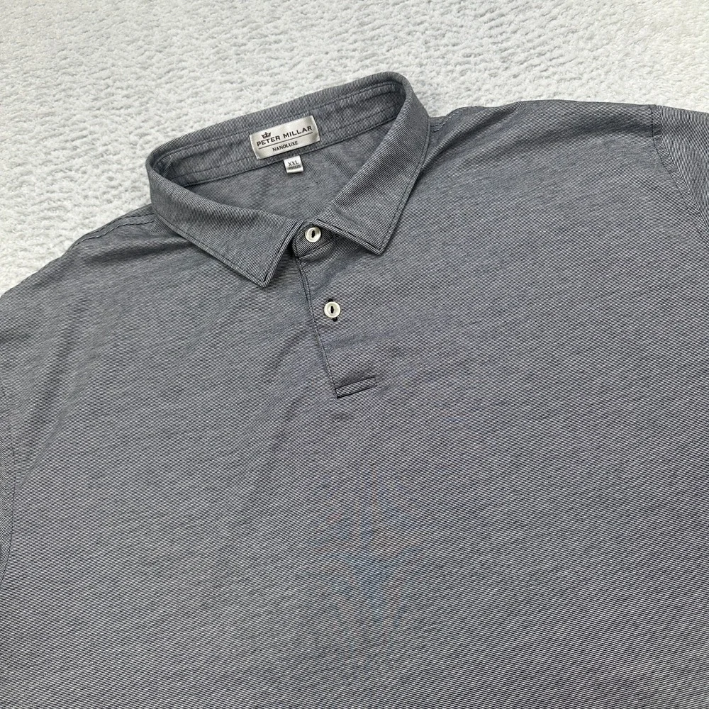 Peter Millar Nanoluxe Men's XXL Gray Striped Polo Shirt Casual Comfort Golf FLAW